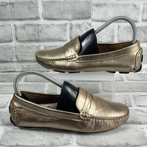 Saks Fifth Avenue Women's 6 B Gold Metallic Leather Penny Loafer Driving Shoes